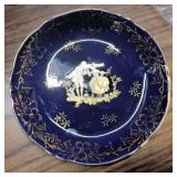 Vintage Limoges Cobalt Blue & Gold Courting Couple Cabinet Plate