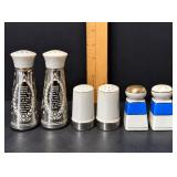 3 Pair Salt & Pepper Shakers - Grace Prayer, Blue & White Ceramic - 6 Pc Lot