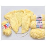 Bernat Softee Baby Yellow Yarn Lot with Unfinished Baby Sweater & Knitting Needles