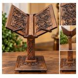 Ornate Carved Wood Pedestal Book Stand / Lectern - Approx. 24 in Tall