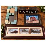 Rustic Family & Barn Decor Group - Home Photo Frame, Family Block & 2 Framed Barn Displays