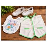 Quilted Baby Bib, Terry Vest & 1980s Nike Toddler Shoes