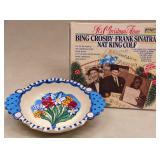 Hand-Painted Floral Serving Bowl & Christmas LP - Crosby, Sinatra & Nat King Cole