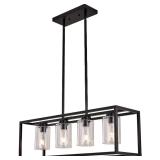 Black Dining Room Chandelier - Linear Pendant Modern 4-Light with Glass Shades