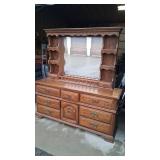 Vintage Solid Oak Double Dresser w/ Hutch Mirror