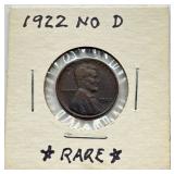 Genuine Rare (Per Seller) - 1922 Plain "No D" Lincoln Cent