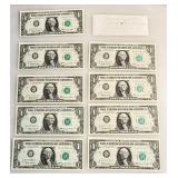9 Crisp - UNC 1963 - Henry Fowler - Consecutive Sequence with 2 Star Notes in Middle