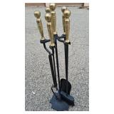 Black w/ Gold Handle Fire Poker Set