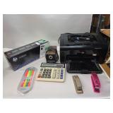 HP LaserJet P1102w w/ Black Ink, Vintage Panasonic Pencil Sharpener, and More Office Supplies