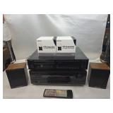 Vintage Denon Audio System w/ 10 "6 Compact CD Cases" and 2 Vintage Realistic Speakers