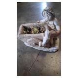 Cast Stone Garden Statue Planter - Kid w/ Wheelbarrow and Dog - Yard Art