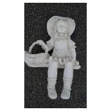 Plaster Girl w/ Basket Sitting on Garden Bench - Garden Statue