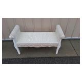 Vintage White Wicker Bench