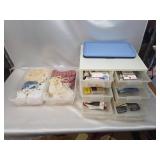 Small Vintage Plastic 6 Drawer Organizer w/ 2 Rubbermaid Bins full of Sewing/Craft Materials