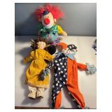 Chappy The Clown / Handmade Rag Doll / Wood Body Jester Clown Doll