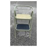 Vintage Sage Green Metal Folding Step Stool Chair, 32" Tall