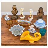 Vintage Decorative Collectibles Lot - Porcelain, Art Glass, Figurines, Vases & Decor