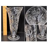 Vintage Bohemian Cut Crystal 10" Pedestal Vase Floral & Starburst Pattern – Potterville