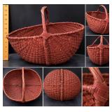 Large Antique Red Painted Woven Splint Gathering Basket Bentwood Handle 24" – Potterville