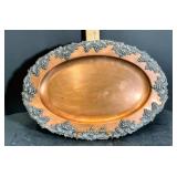 Vintage Sheffield Silver Co. Copper Serving Tray w/ Applied Grape & Vine Border - Approx. 16-17 – Po