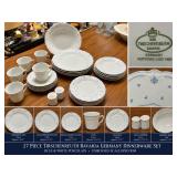 27pc Tirschenreuth Bavaria Germany Blue & White Porcelain Dinnerware Set - Embossed Scalloped Rim – 