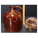 Antique Brown Glazed Stoneware Whiskey / Molasses Jug - Handled Primitive Crock – Potterville
