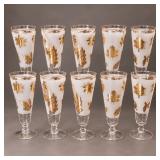 Set of 10 Vintage Libbey Golden Foliage Footed Pilsner Glasses - Gold Leaf on Frosted Glass – Potter
