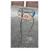 Wrought Iron Scroll Plant Stand w/ Woven Rattan Bottom, 34" Tall