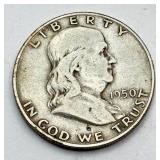 1950 D - Silver Franklin Half Dollar