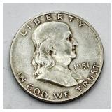 1951 D - Silver Franklin Half Dollar