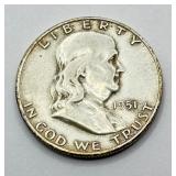 1951 S - Silver Franklin Half Dollar