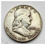 1953 D - Silver Franklin Half Dollar