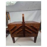 Vintage Wooden Sewing Box Packed w/ Buttons, Threads, And More!
