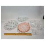 Vintage Pink Jeannette Glass Co. Depression Glass w/ Other Vintage Glassware