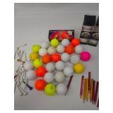 Small Collection of Golf Balls, Pencils, Markers, and Tees