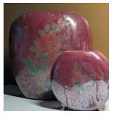 Vintage Red Vases - Rose Decals - Great Patina