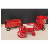 3 Piece Collection of 1/16 Scale Farmall Die Cast Tractor and 2 Implements