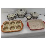 Temptations Ovenware Collection - Lot 1/5 - Covered Casseroles, Ramekins, Muffin Pan, 9" x 12"