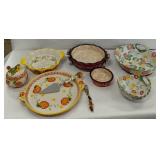 Temptations Holiday Collection Lot 2/5 - 3 Patterns, 2 Pie Plates, Vegetable Bowl, Ramekin, Platter