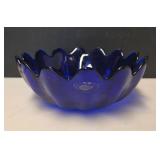 Vintage Blenko Cobalt Blue Lotus Bowl