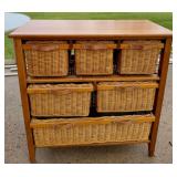Wood Chest with 6 Wicker Drawers