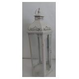 Tall White Metal and Glass Lantern