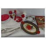 Christmas - Beige Tree Skirt, Cookie Tin, Cookie Press, Platter, Plates, Decorative Boxes