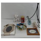 Decorative Lot - Tin, Vase, Seashells, Butterfly Decor, Toilet Brush Holder, Prints, Metal Easel