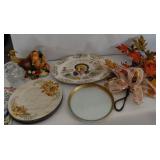 Thanksgiving Decor - Large Serving Platter, 6 Chargers, Floral Decor, Cornucopia, Glass Turkey