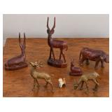 Vintage Mid-Century Hand-Carved Wooden and Brass Animal Figurines