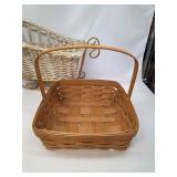 Vintage Longaberger Basket w/ White Wicker Basket and White w/ Gold Trim Wicker and Metal Sleigh