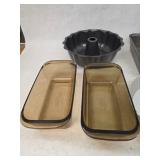 3 Rectangular Pans, Pie Pan, Funnel Cake Pan, and 2 Glass Baking Pans