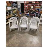 Set of 3 White Plastic Resin Lattice-Back Patio and Stacking Chairs