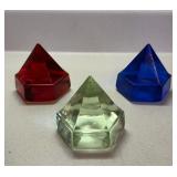 Set of 3 Colorful Art Glass Pyramid Paperweights -Red, Blue & Green – Howard City Off-Site